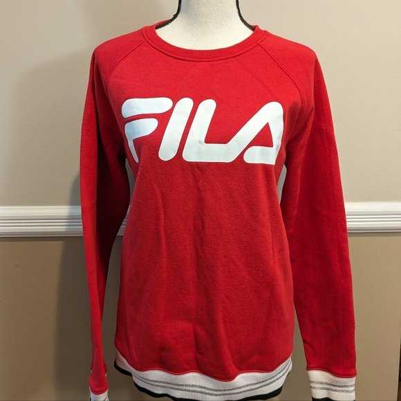 Women's FILA giant bright red logo sweatshirt.  Size large. - Picture 1 of 9